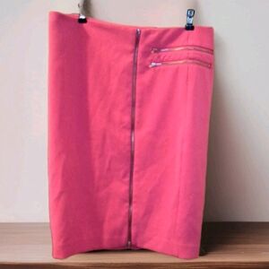 Worthington Pink Skirt Women's 12 Straight Pencil Full Zipper Front Ponte Knit